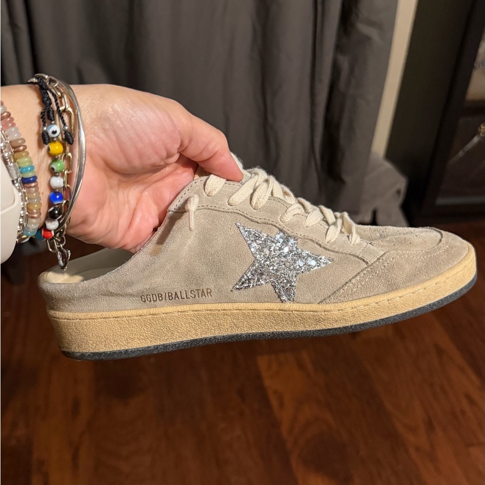 Golden Goose Suede Sabot Ballstars Sneakers with Glitter Silver Star - Picture 2 of 9